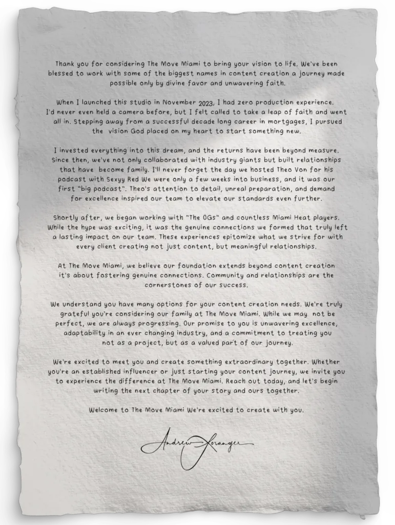 A letter from Andrew Loranger, Founder of The Move Miami