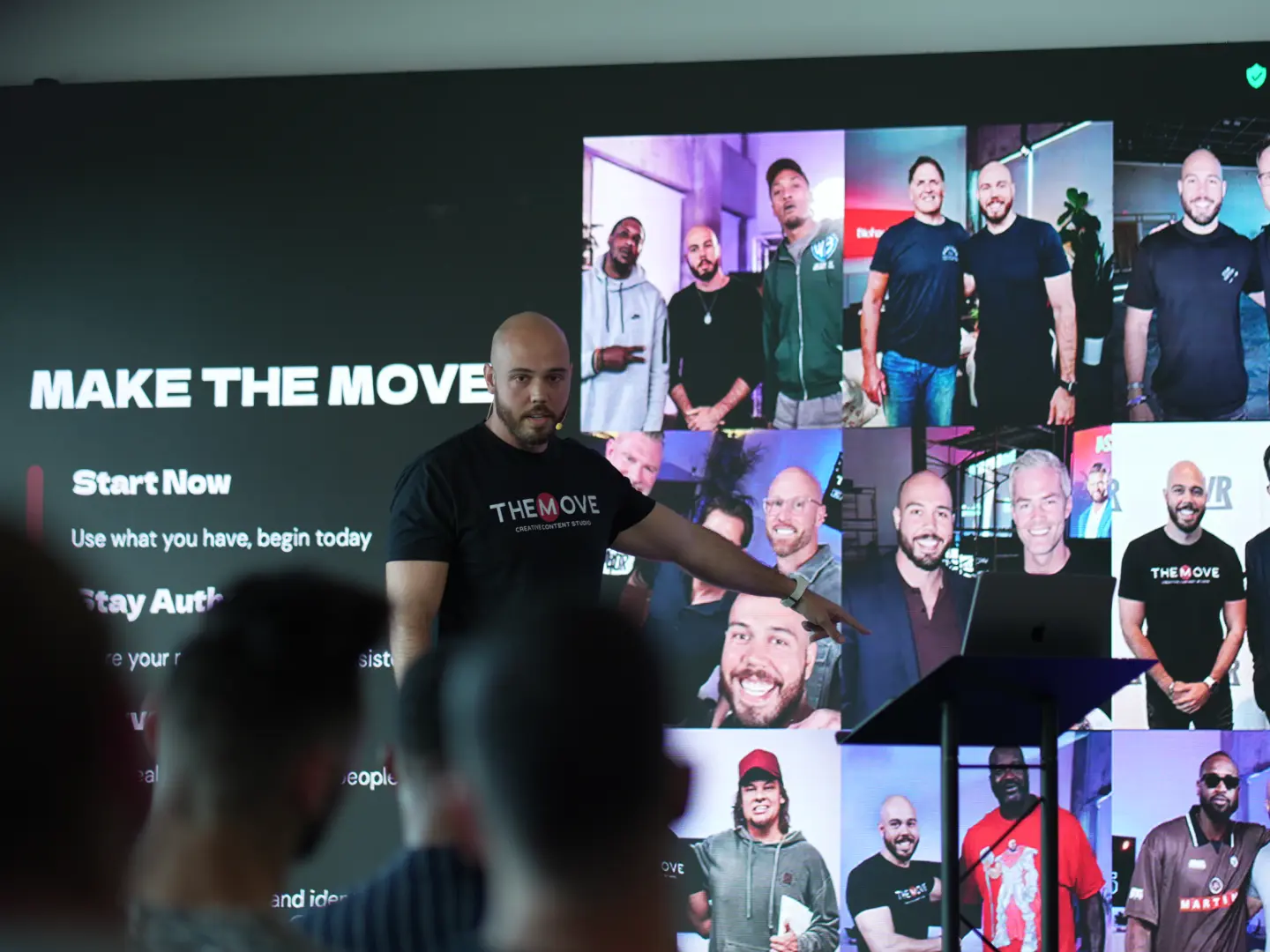 In Person and Virtual Event Space - Speaker giving a keynote