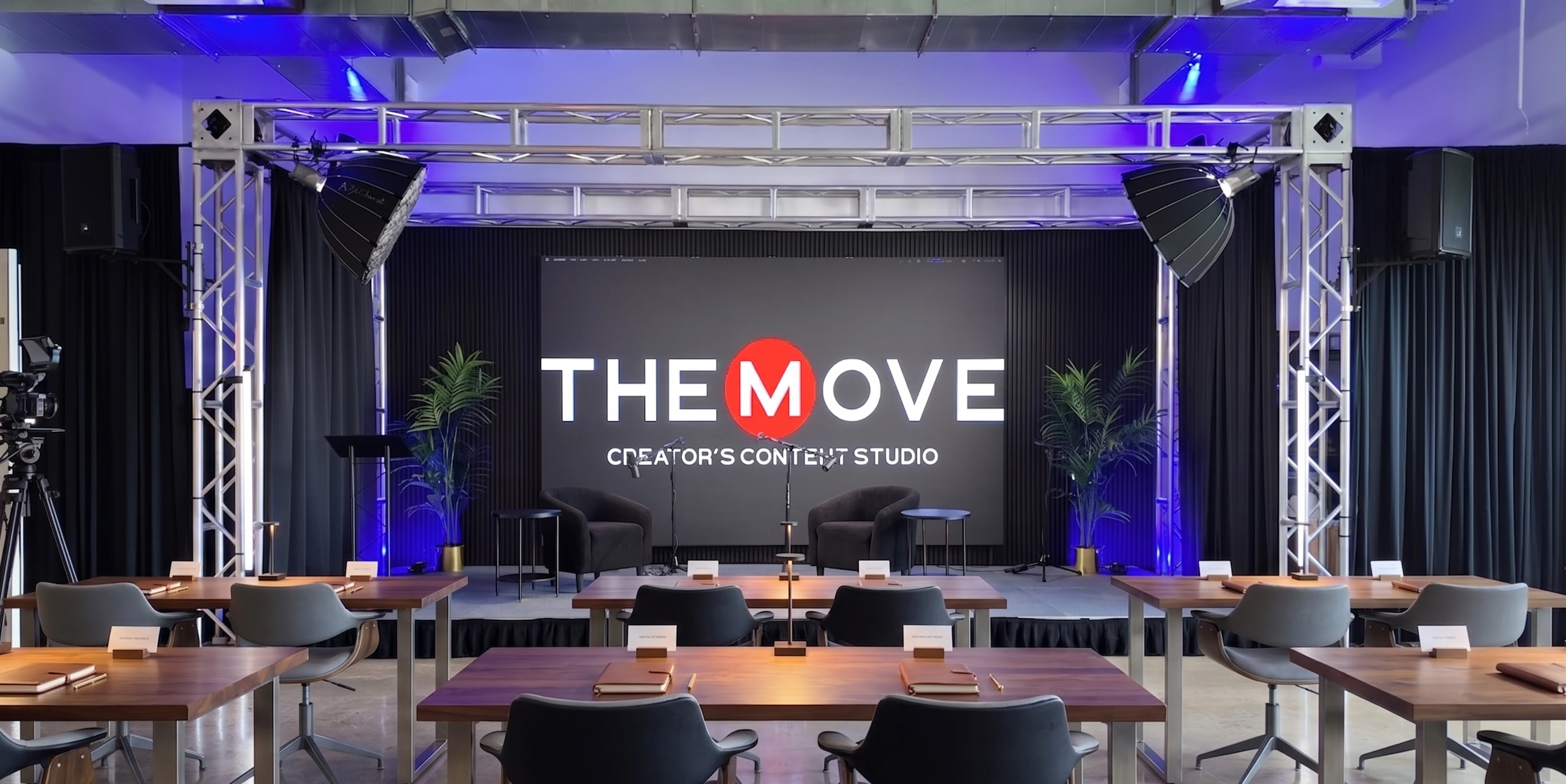 In Person and Virtual Event Space - Workshop with business tables