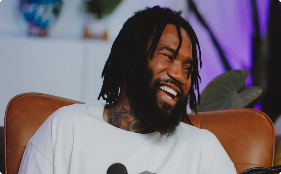 Studio A - Guest laughing during session